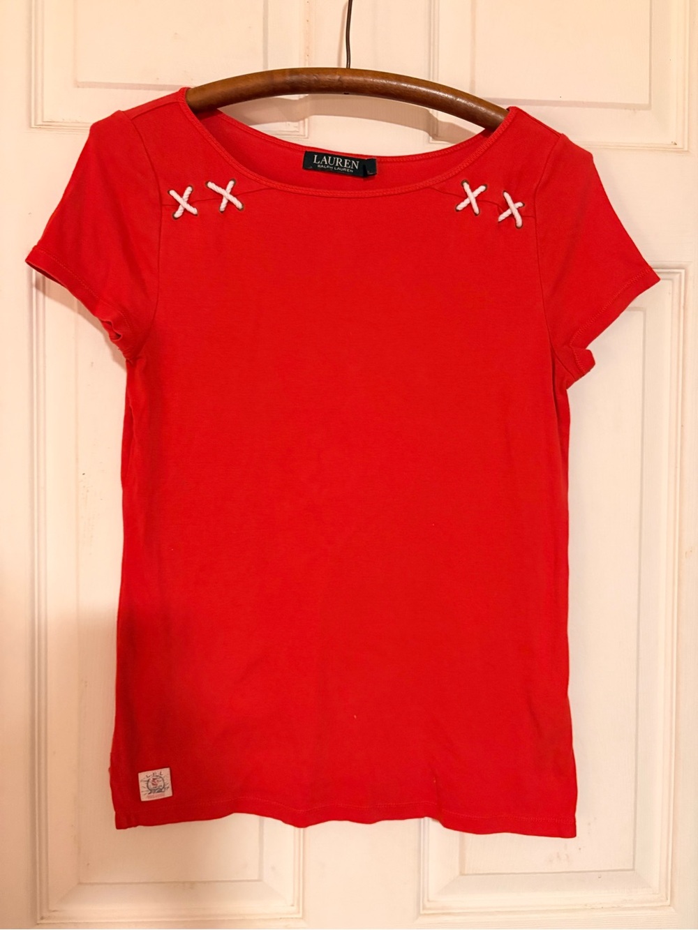 Vintage Ralph Lauren Red Short Sleeve Tee with Contrast Stitch Detail